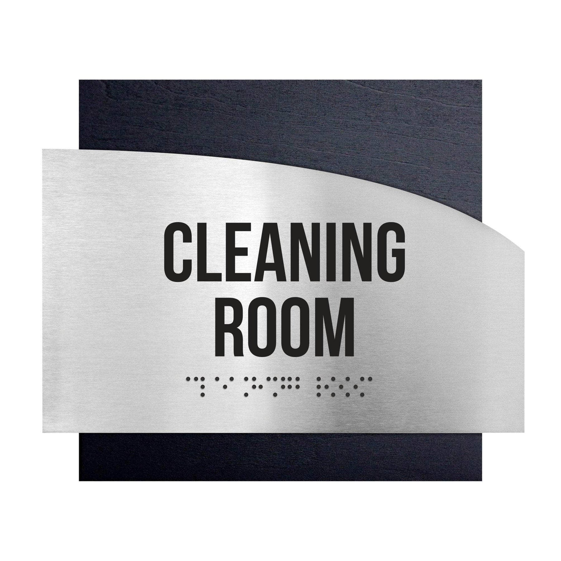 Cleaning Room Sign: Wood & Stainless Steel Door Plate —