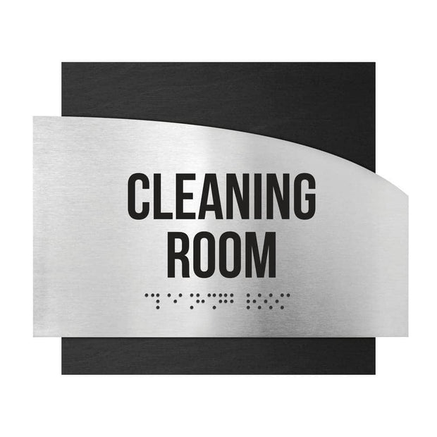 Information signs Wood & Stainless Steel Cleaning Room Sign — "Wave" Design