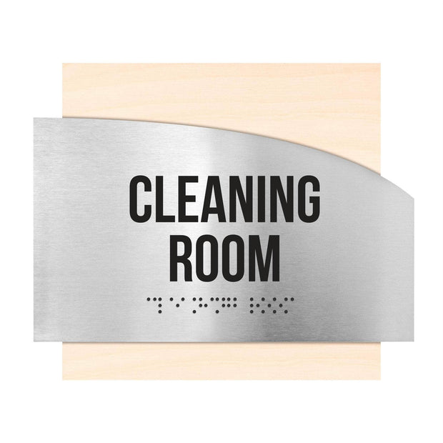 Information signs Wood & Stainless Steel Cleaning Room Sign — "Wave" Design