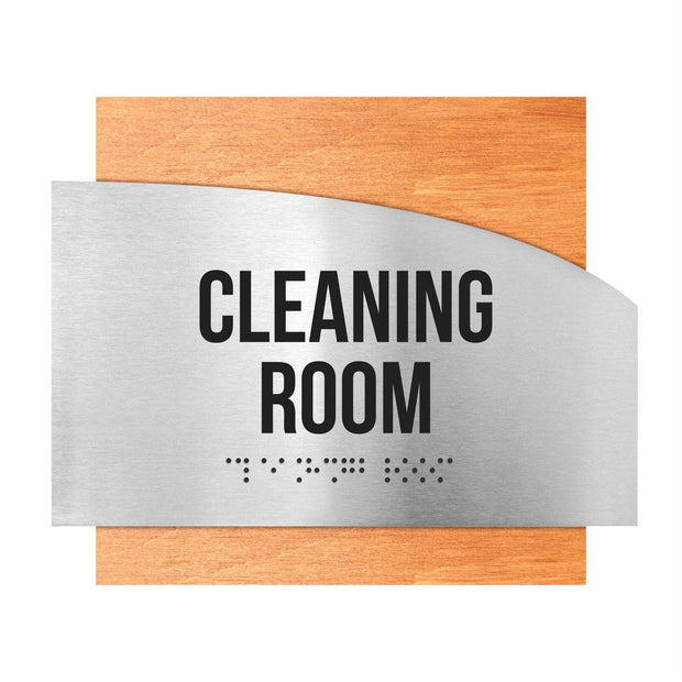 Information signs Wood & Stainless Steel Cleaning Room Sign — "Wave" Design