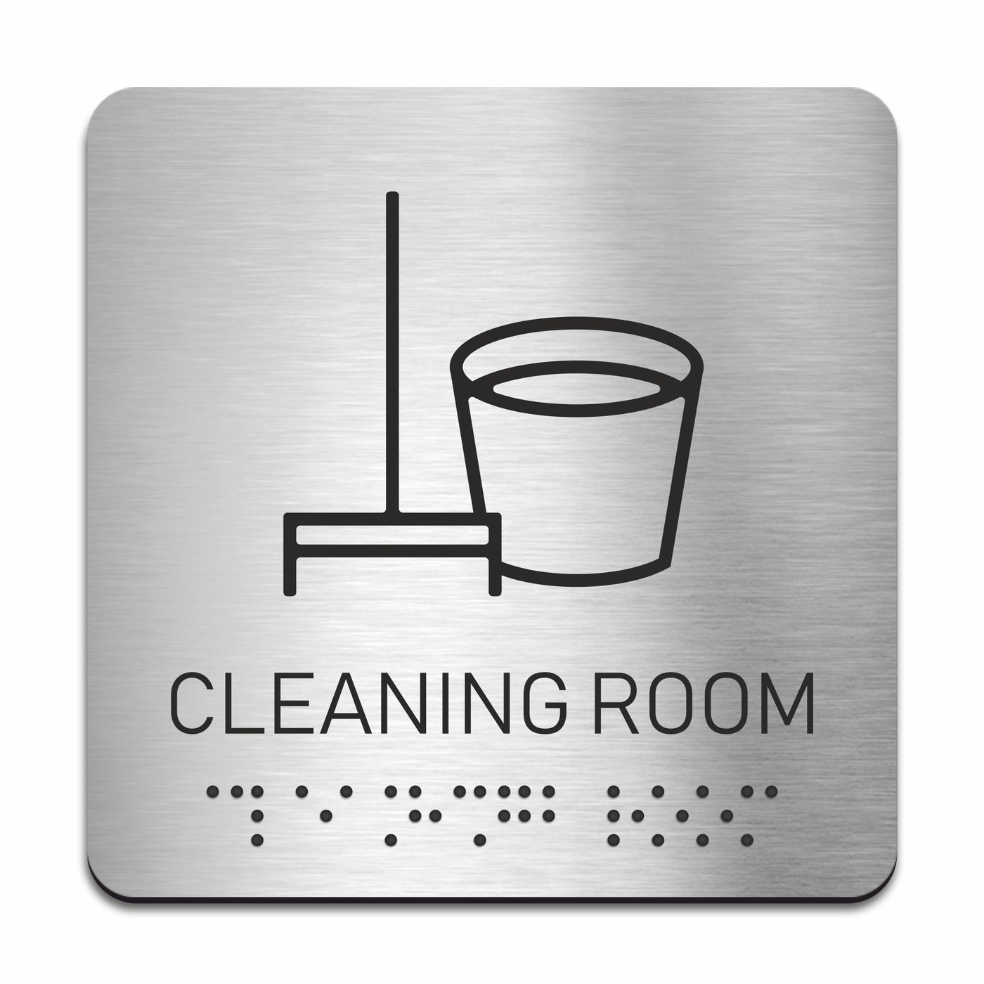Stainless Steel Cleaning Room Sign with Braille