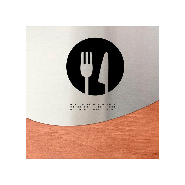 Information signs Dining Room Sign: Wood & Stainless Steel Plate — "Jure" Design