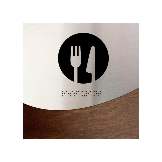 Information signs Dining Room Sign: Wood & Stainless Steel Plate — "Jure" Design