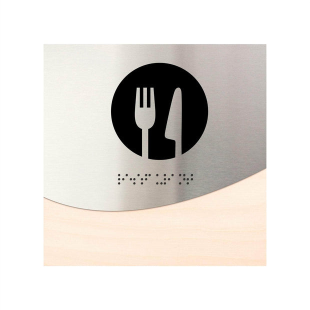 Information signs Dining Room Sign: Wood & Stainless Steel Plate — "Jure" Design