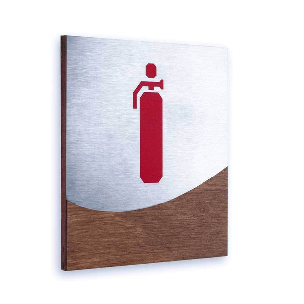 Information signs Fire Extinguisher Wall Sign: Wood & Stainless Steel Plate