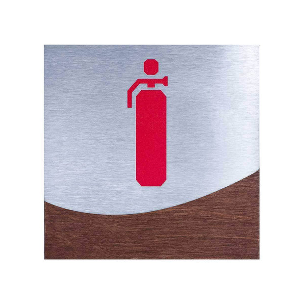 Information signs Fire Extinguisher Wall Sign: Wood & Stainless Steel Plate