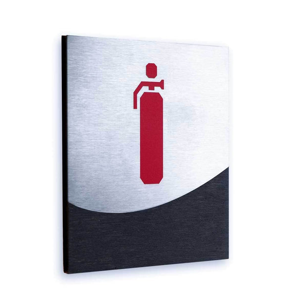 Information signs Fire Extinguisher Wall Sign: Wood & Stainless Steel Plate
