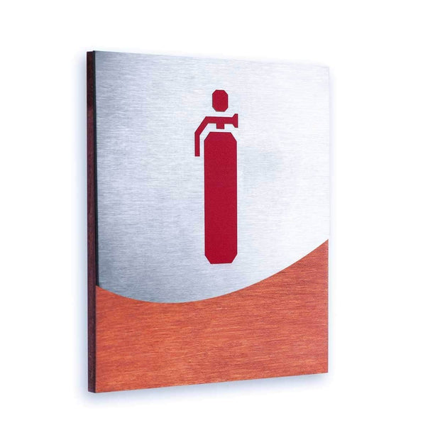 Information signs Fire Extinguisher Wall Sign: Wood & Stainless Steel Plate