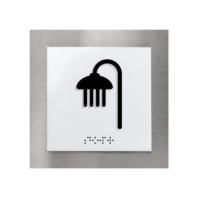 Steel Shower Room Sign with Braille "Modern" Design
