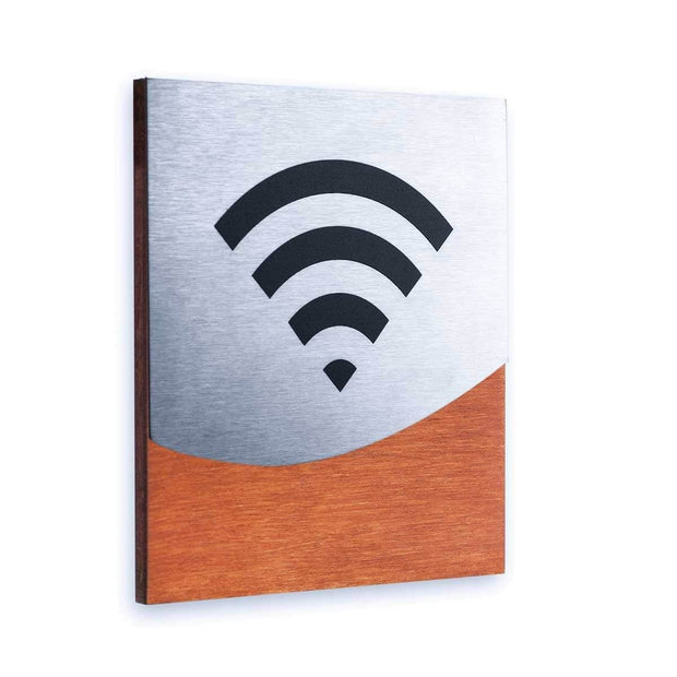 Information signs Wi-Fi Signs: Wood & Stainless Steel Plate — "Jure" Design