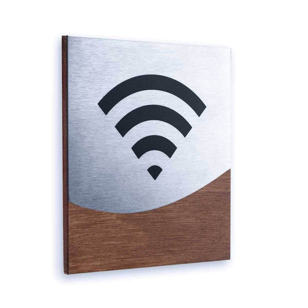 Information signs Wi-Fi Signs: Wood & Stainless Steel Plate — "Jure" Design
