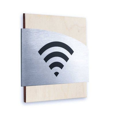 Steel Wi-Fi Plate for Waiting Room Information signs Natural wood Bsign