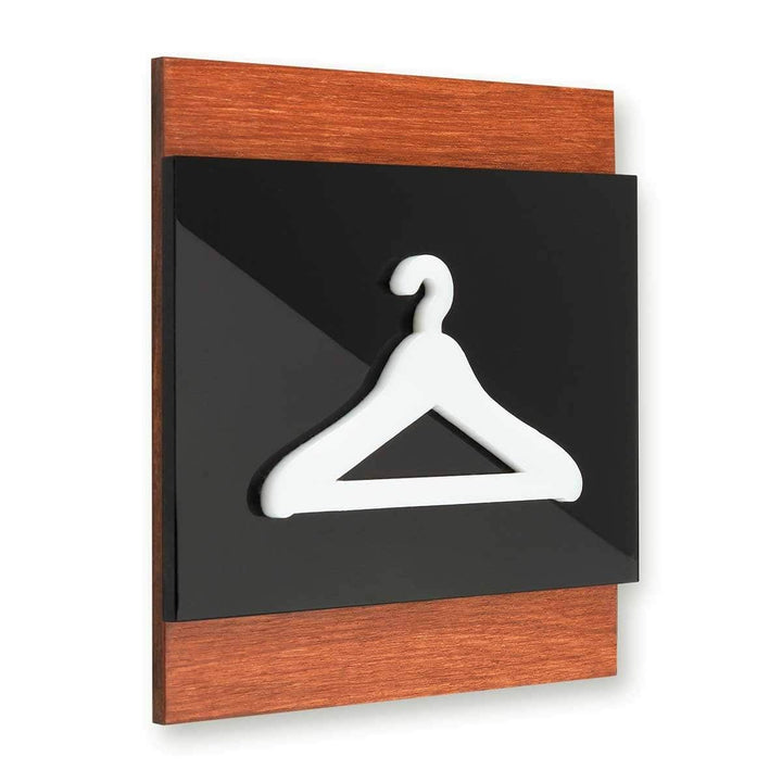 Information signs Wooden Sign with Hanger Pictogram for Wardrobe - "Buro" Design