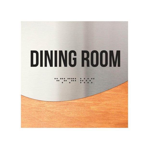 Information signs Dining Room Sign: Wood & Stainless Steel Plate with Inscription — "Jure" Design