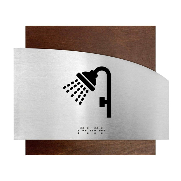 Information signs Wood & Steel Shower Sign - "Wave" Design