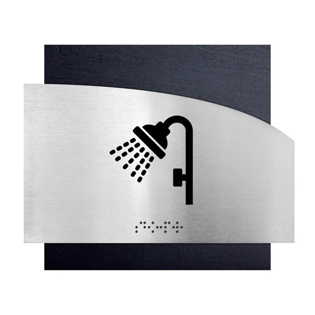 Information signs Wood & Steel Shower Sign - "Wave" Design
