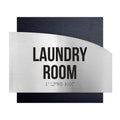 Laundry Room Sign — Stainless Steel & Wood Door Plate — "Wave" Design - Photo #1