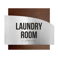 Laundry Room Sign — Stainless Steel & Wood Door Plate — "Wave" Design - Photo #3