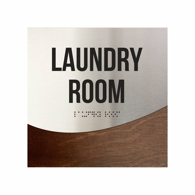 Laundry Room Sign - Interior Office Door Signs - Stainless Steel & Wood "Jure" Design