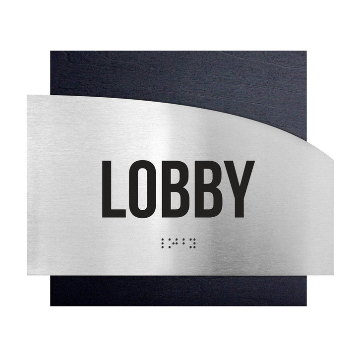 Door Signs Lobby Signs - Stainless Steel &amp; Wood Plate - "Wave" Design
