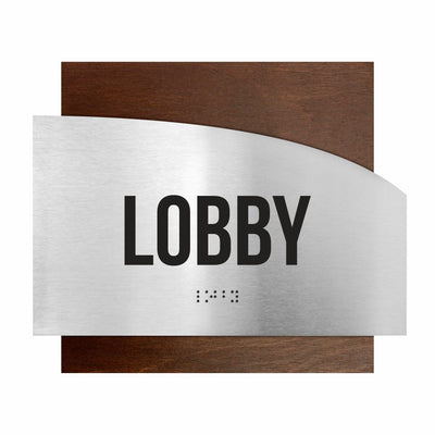 Door Signs - Lobby Signs - Stainless Steel & Wood Plate - "Wave" Design