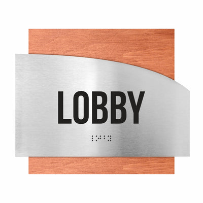 Door Signs - Lobby Signs - Stainless Steel & Wood Plate - "Wave" Design
