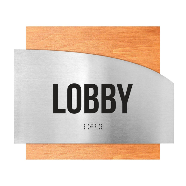 Door Signs Lobby Signs - Stainless Steel & Wood Plate - "Wave" Design