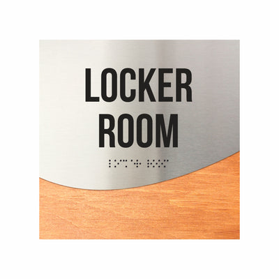 Locker Room Sign - Stainless Steel & Wood Door Plate - "Jure" Design