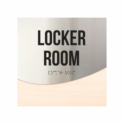 Locker Room Sign - Stainless Steel & Wood Door Plate - "Jure" Design