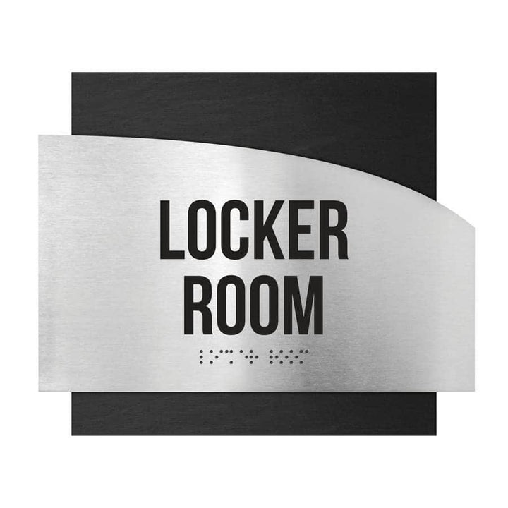 Door Signs Locker Room Signs - Stainless Steel & Wood Plate - "Wave" Design