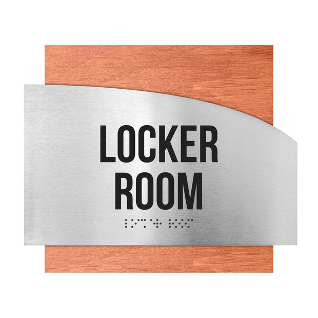 Door Signs Locker Room Signs - Stainless Steel & Wood Plate - "Wave" Design