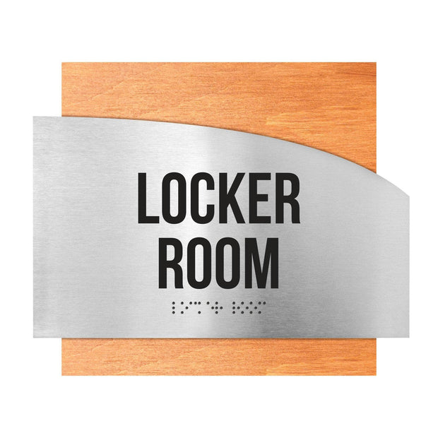 Door Signs Locker Room Signs - Stainless Steel & Wood Plate - "Wave" Design
