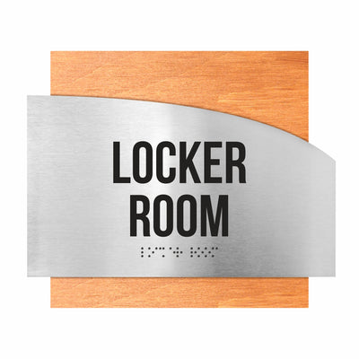 Door Signs - Locker Room Signs - Stainless Steel & Wood Plate - "Wave" Design