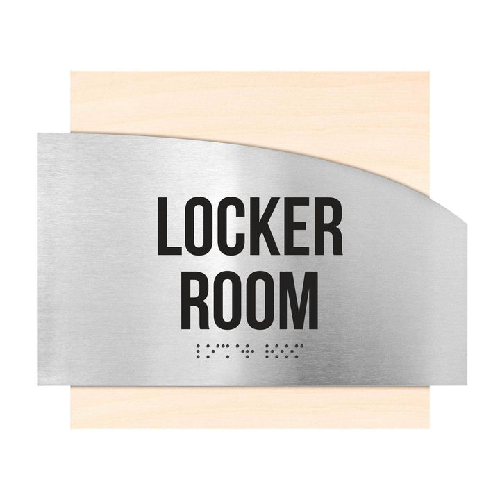 Door Signs Locker Room Signs - Stainless Steel &amp; Wood Plate - "Wave" Design