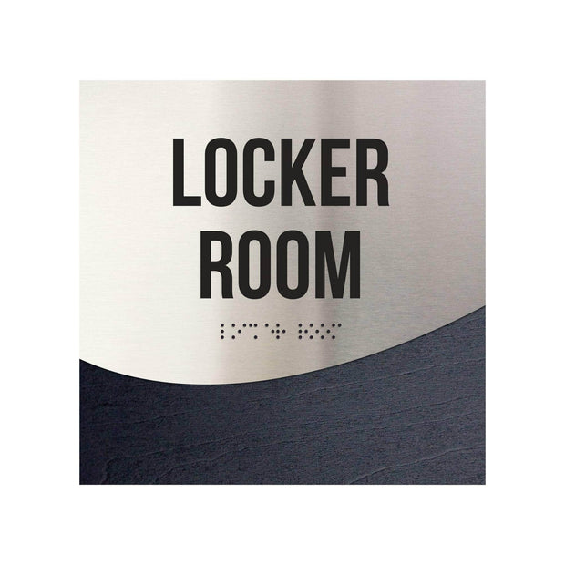 Locker Room Sign - Stainless Steel & Wood Door Plate - "Jure" Design