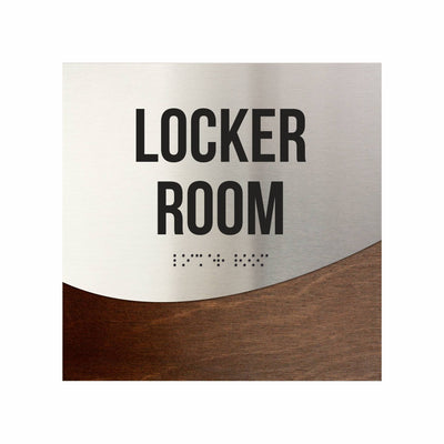 Locker Room Sign - Stainless Steel & Wood Door Plate - "Jure" Design