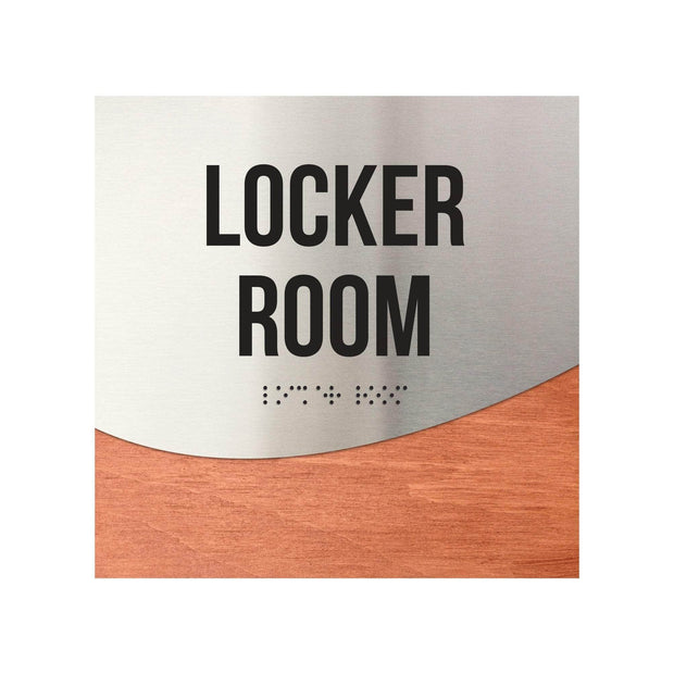 Locker Room Sign - Stainless Steel & Wood Door Plate - "Jure" Design
