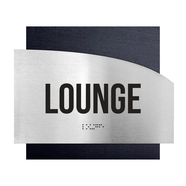 Door Signs Lounge Room Signs - Stainless steel & Wood Plate - "Wave" Design