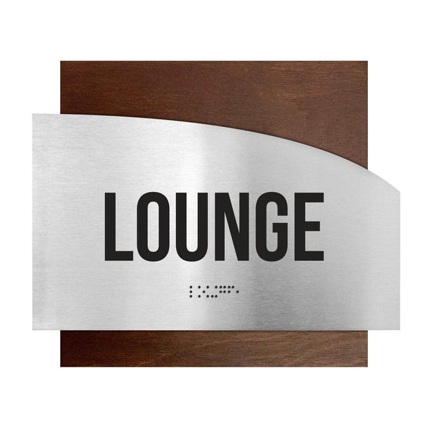 Door Signs Lounge Room Signs - Stainless steel & Wood Plate - "Wave" Design