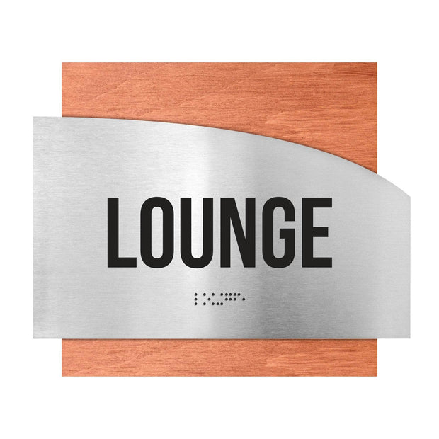 Door Signs Lounge Room Signs - Stainless steel & Wood Plate - "Wave" Design