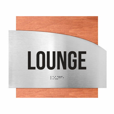 Door Signs - Lounge Room Signs - Stainless Steel & Wood Plate - "Wave" Design