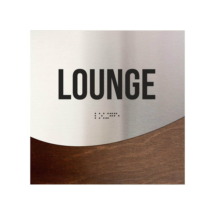 Lounge Room Door Sign - Stainless Steel & Wood Door Plate - "Jure" Design