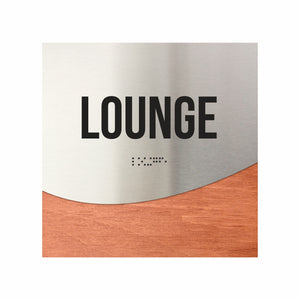 Lounge Room Door Sign - Stainless Steel & Wood Door Plate - "Jure" Design