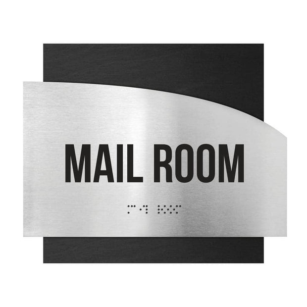 Door Signs Mail Room Sign - Stainless Steel & Wood Door Plate - "Wave" Design
