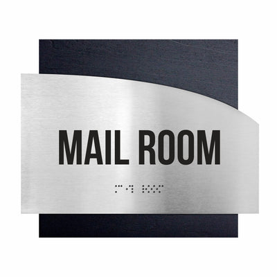 Door Signs - Mail Room Signs - Stainless Steel & Wood Plate - "Wave" Design