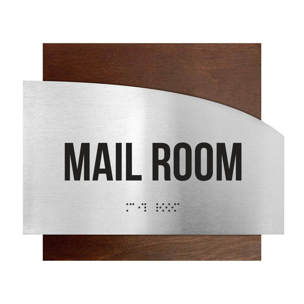 Door Signs Mail Room Sign - Stainless Steel & Wood Door Plate - "Wave" Design