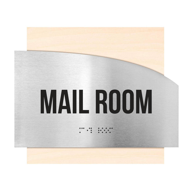 Door Signs Mail Room Sign - Stainless Steel & Wood Door Plate - "Wave" Design