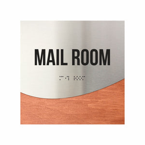 Mail Room Door Sign - Stainless Steel & Wood Door Plate "Jure" Design