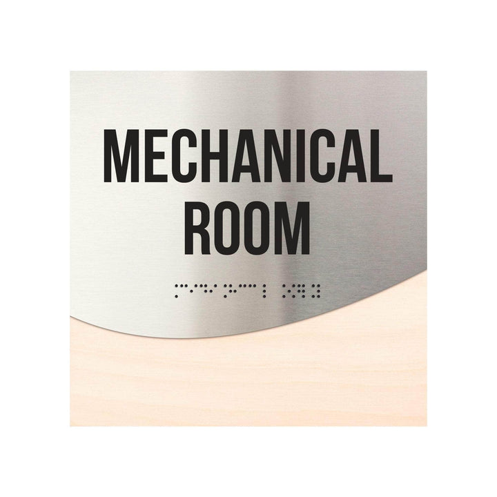 Mechanical Room Door Sign - Stainless Steel & Wood Door Plate - "Jure" Design