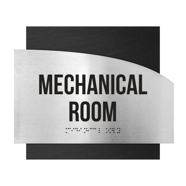 Door Signs Mechanical Room Signs - Stainless Steel & Wood Plate - "Wave" Design